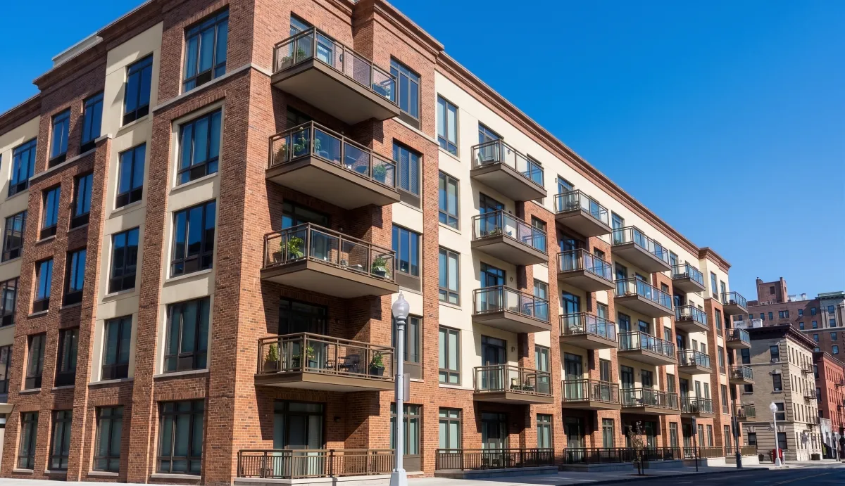 Brick multifamily apartment building exterior