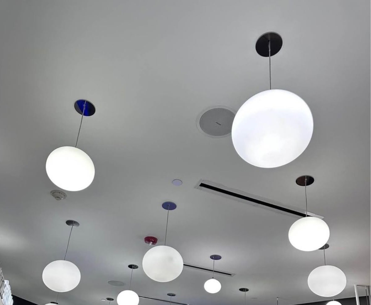 Commercial ceiling and pendant lighting installation