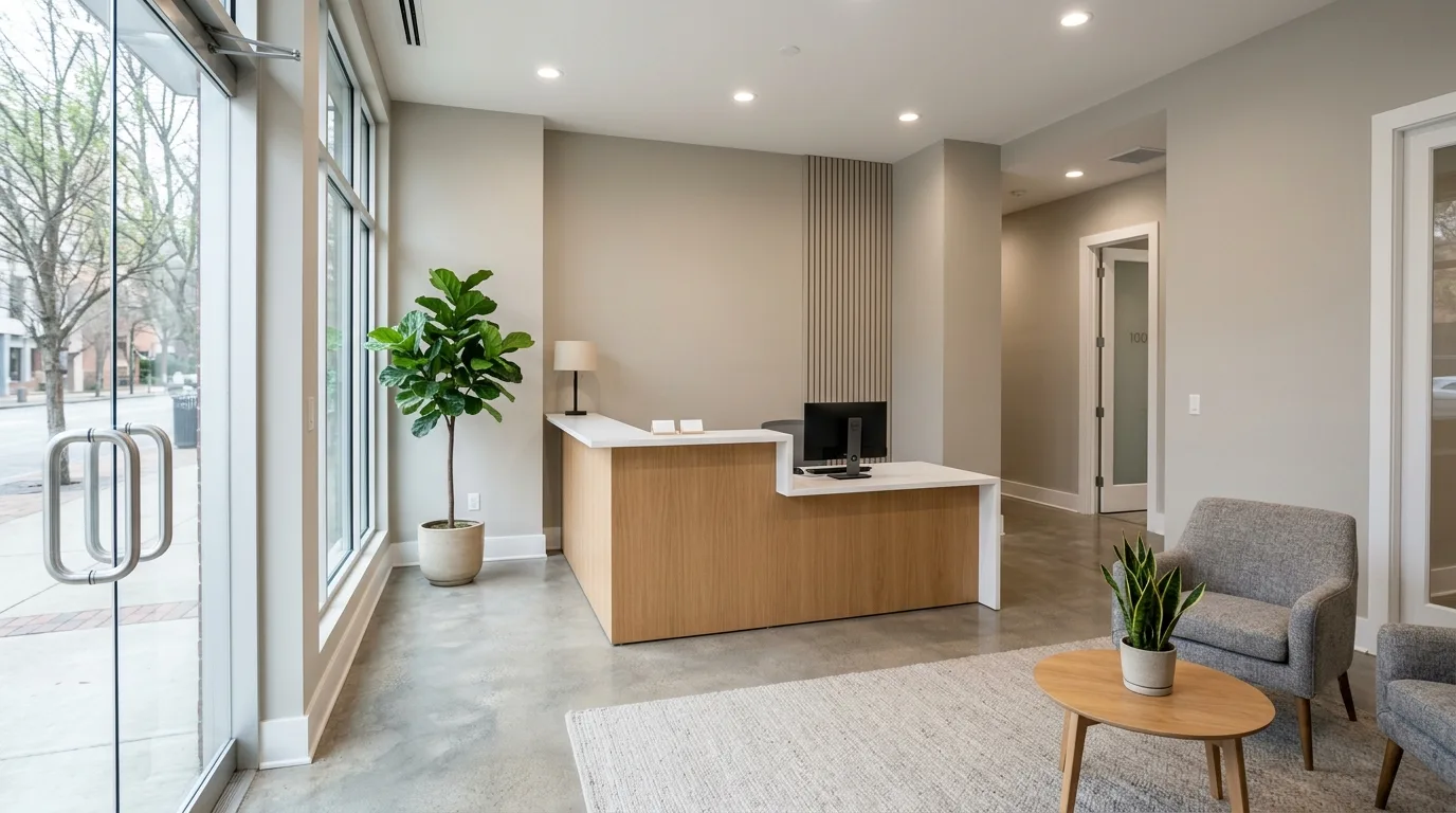 Freshly painted commercial reception and lobby area