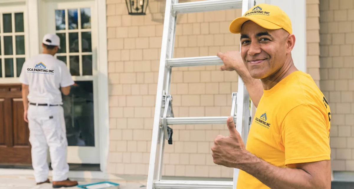 GCA Painting crew on a ladder painting a home exterior