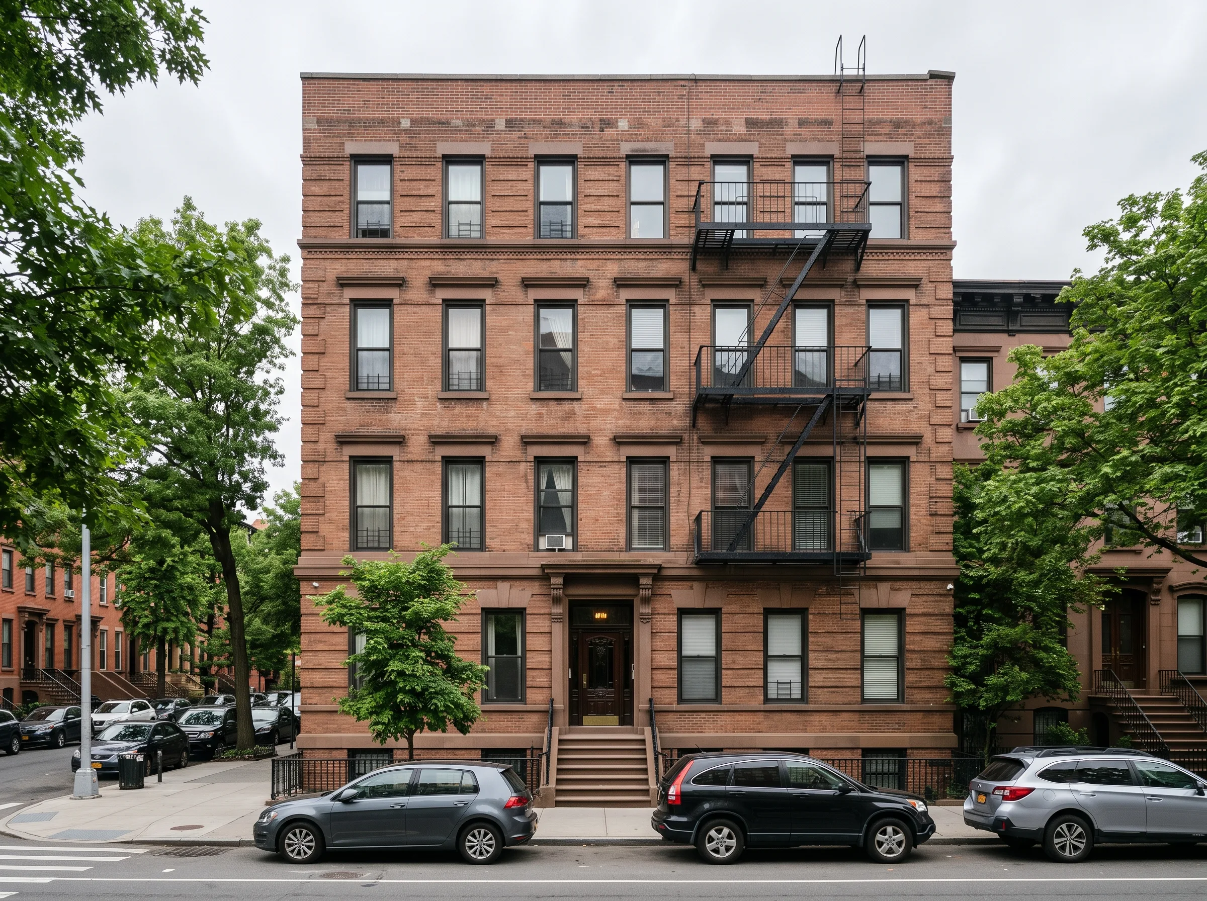 NYC brownstone streetscape