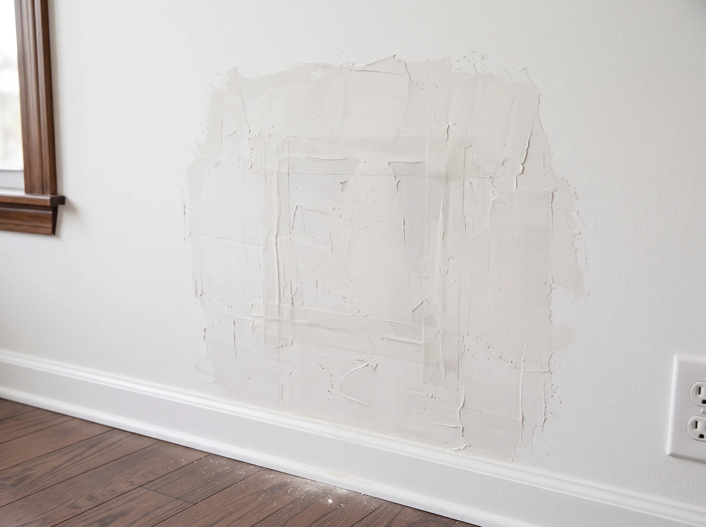 Wall patch taped and mudded during plaster repair