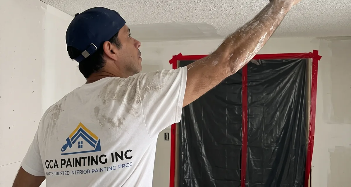 GCA Painting crew skim-coating a textured ceiling