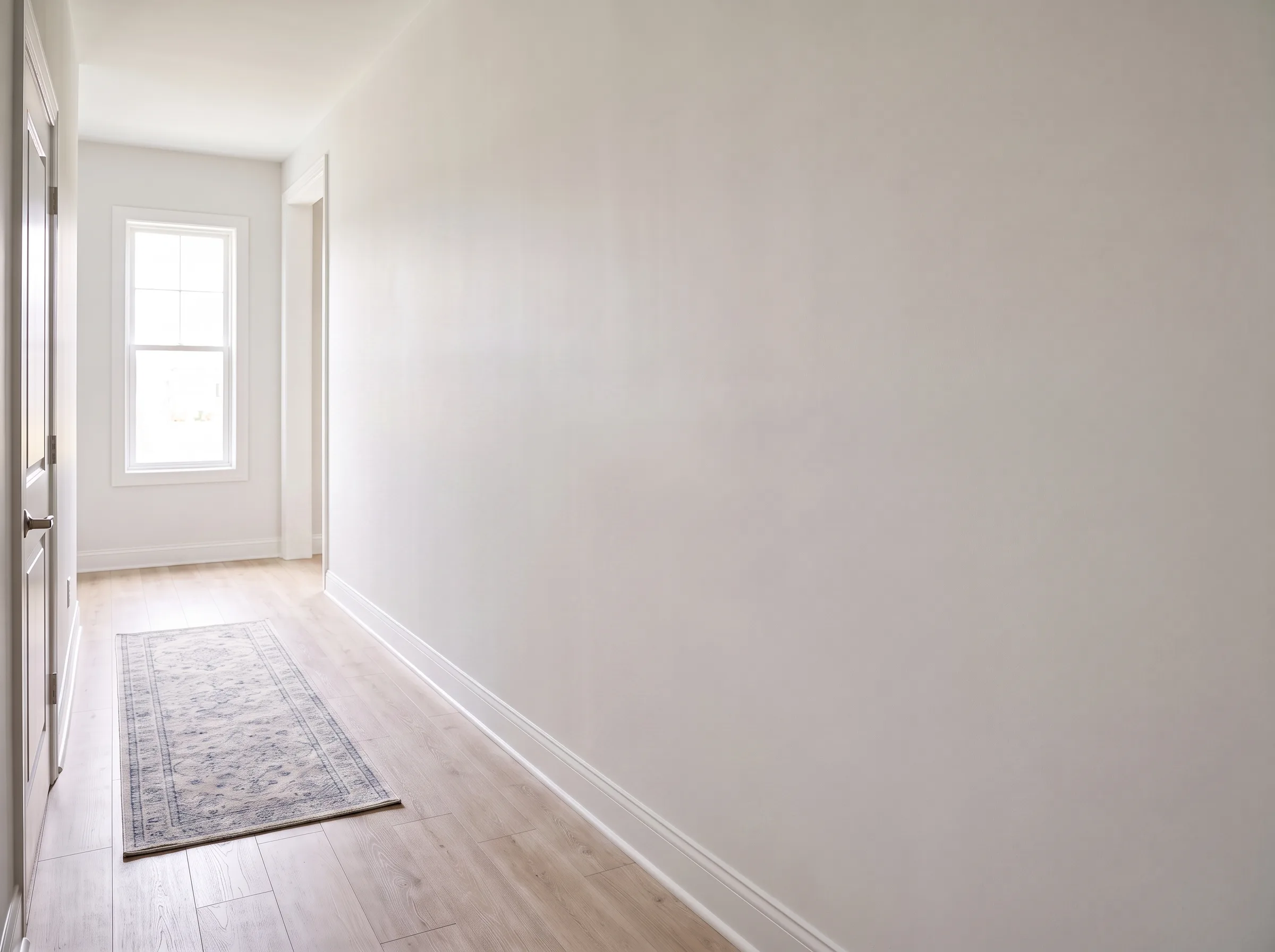 Same room fully stripped of wallpaper and painted white