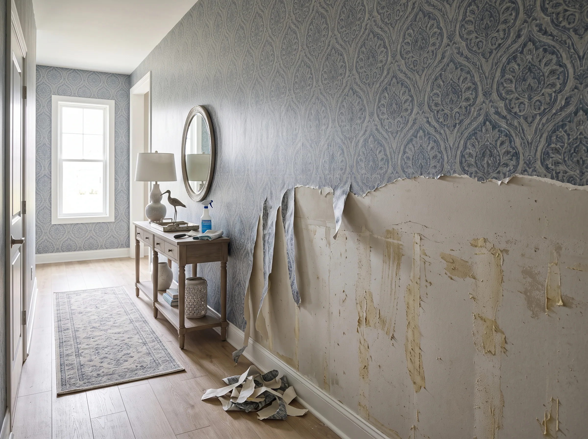 Peeling wallpaper before removal